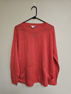 NEW J. Jill Linen Blend Long Sleeve Top Kangaroo Pockets Lightweight Size M